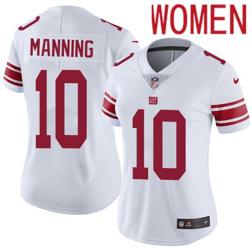 Women New York Giants #10 Eli Manning Nike White Vapor Limited NFL Jersey->women nfl jersey->Women Jersey